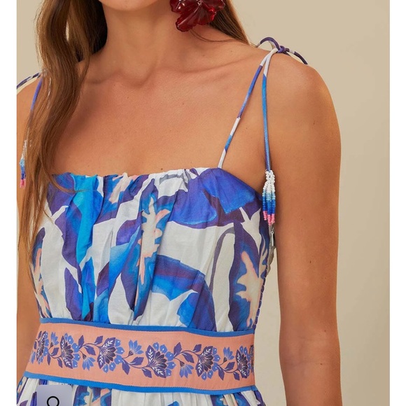 Farm Rio NWT Blue Foliage Midi Dress Small - Picture 1 of 10